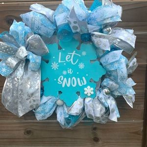 Christmas wreath blue and silver winter door decoration